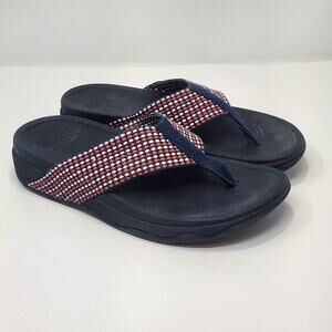 FitFlop Women Surfa Navy Blue Thong Slip On Sandal Size 7 Casual Arch Support